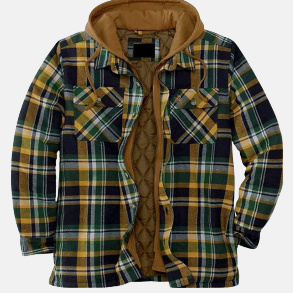 Giacca Camicia Uomo Trapuntata con Cappuccio e Stampa