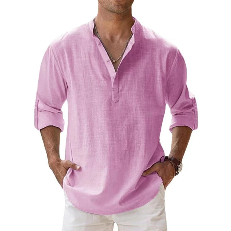 Camicia Henley Uomo in Lino con Bottoni