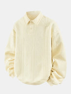 Sweat-shirt homme jacquard géométrique avec col polo – pull décontracté et élégant à manches longues