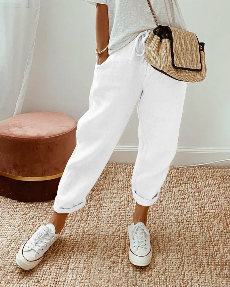 Pantalon femme décontracté chic en lin ANFINITE