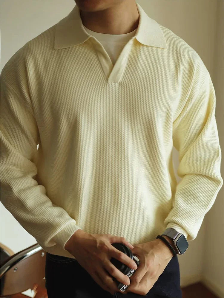 Pull à manches longues en maille pour homme, style polo – Élégant, doux et respirant