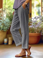 Pantalones de mujer de lino mezclado de pierna ancha