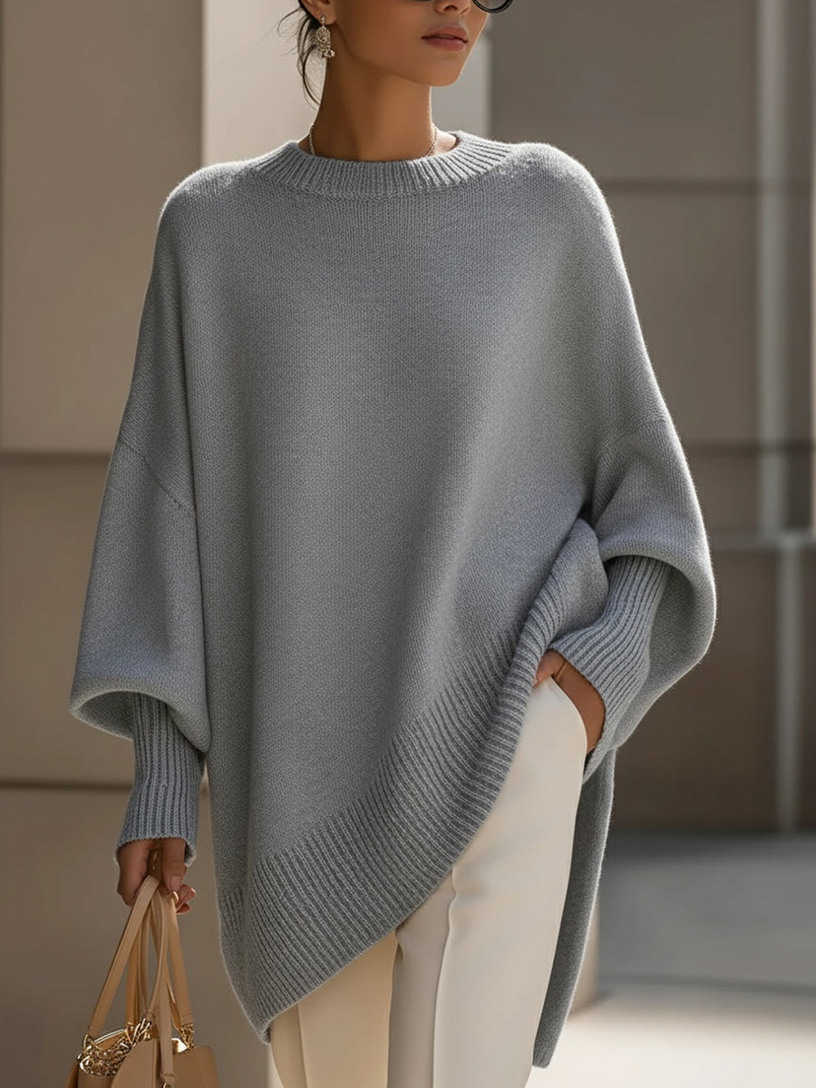 Maglione Oversize Donna in Maglia con Drappeggio Asimmetrico