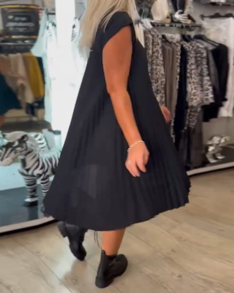 Abito Corto Pieghettato Nero Eleganza