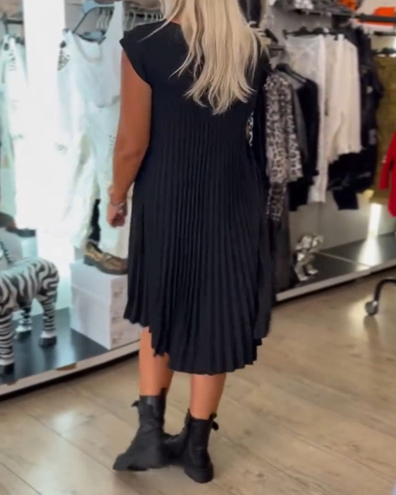 Abito Corto Pieghettato Nero Eleganza