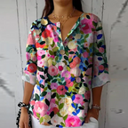 Blusa Donna Estiva Stampata con Scollo a V – Leggera e Casual con Maniche a 3/4