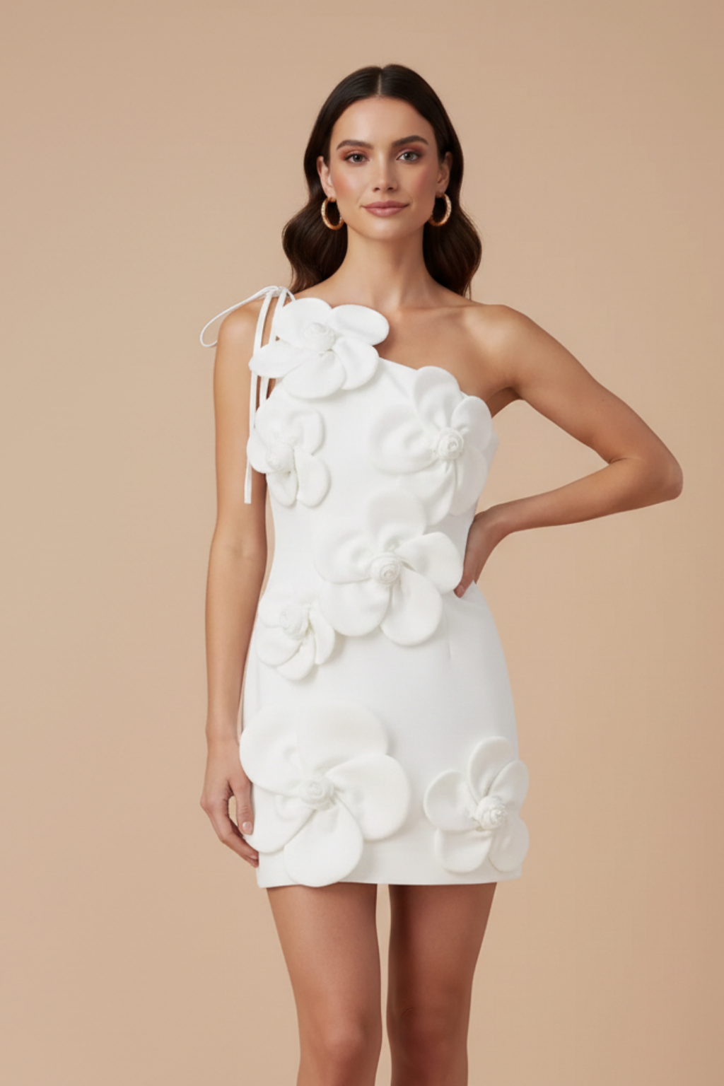 Mini-robe moulante pour femme avec fleurs en 3D