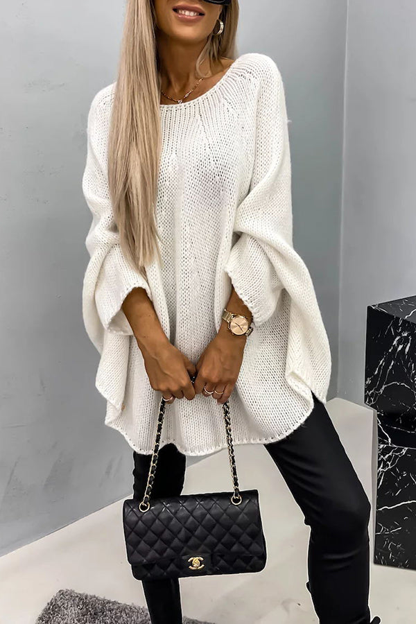 Poncho Donna in Maglia Morbida – Maglione Drappeggiato con Maniche a Pipistrello