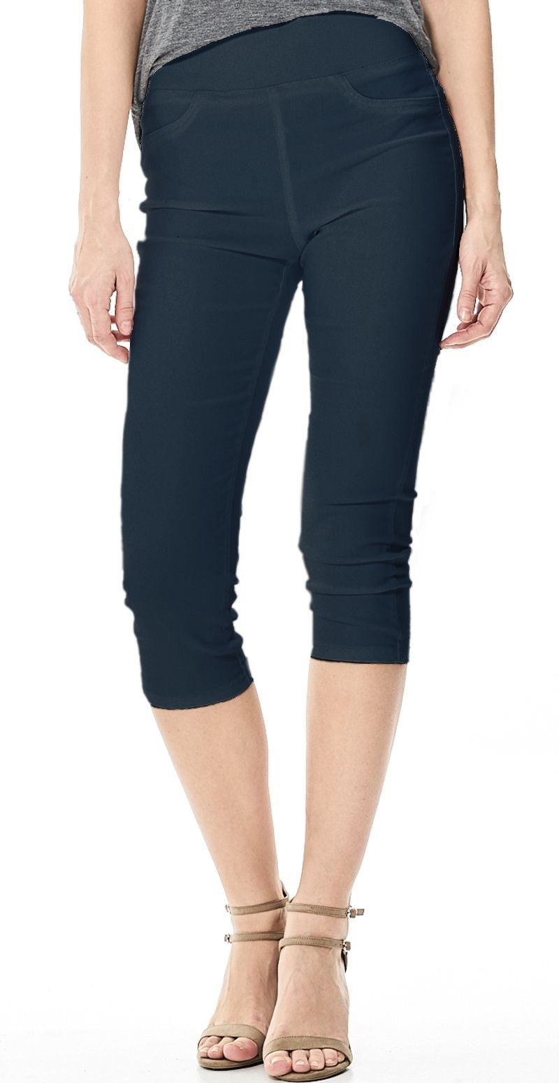 Pantaloni Capri con Vita Elastica e Morbido Tessuto in Viscosa