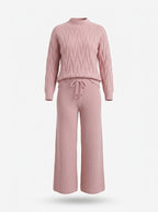 Ensemble femme en maille torsadée avec pantalon à jambes larges