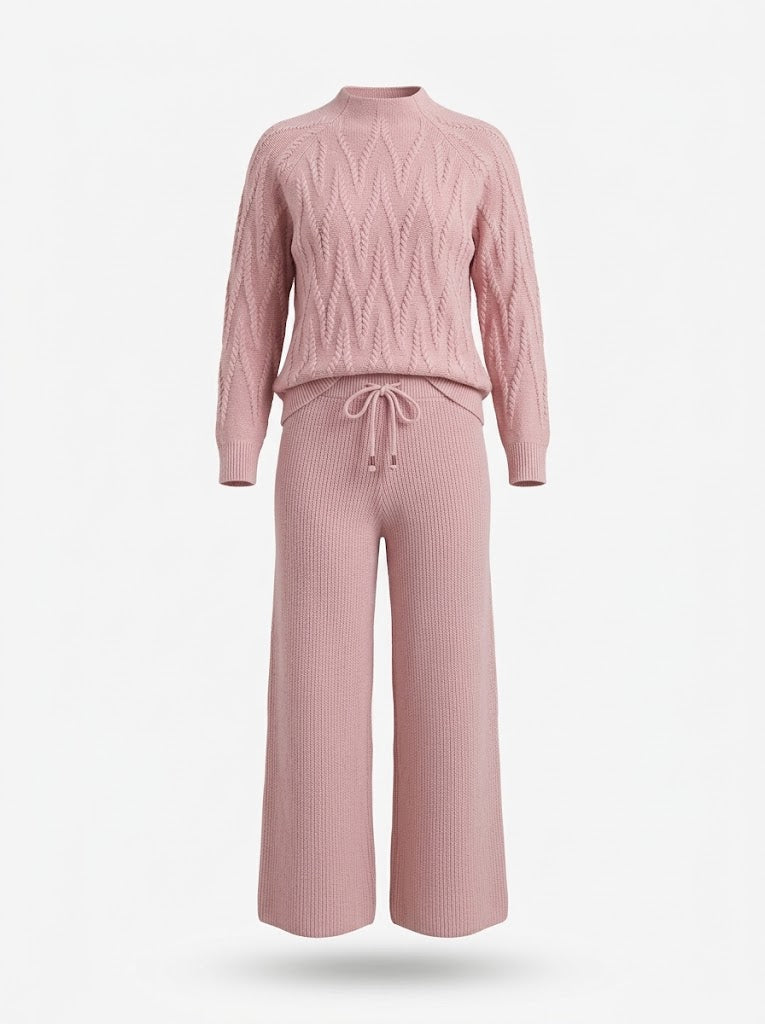 Ensemble femme en maille torsadée avec pantalon à jambes larges