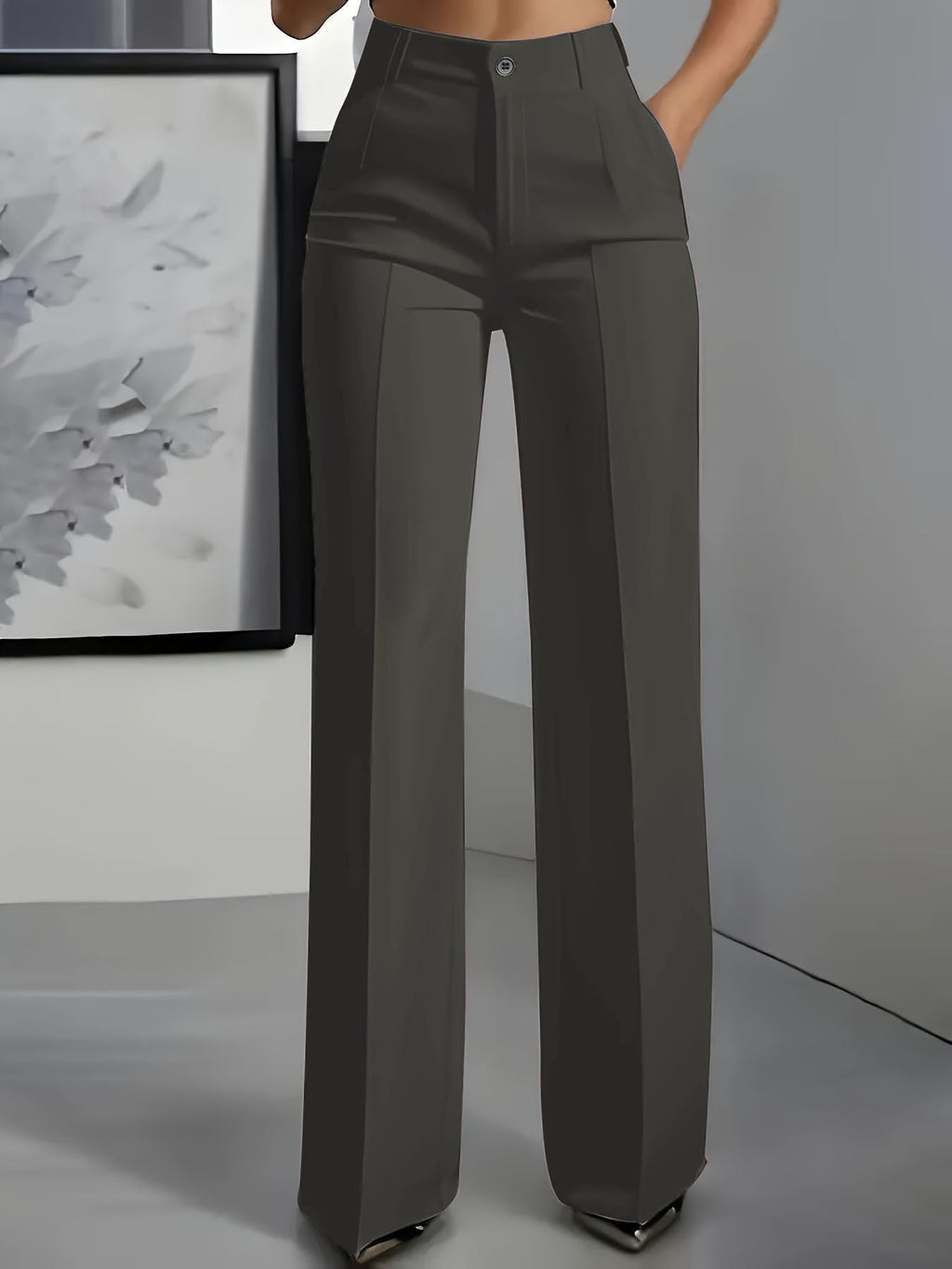 Pantalon femme habillé taille haute et jambe large