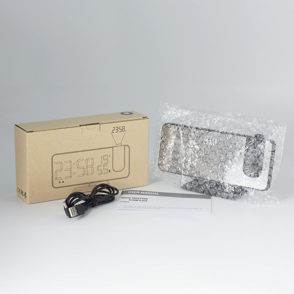 Astronatic | Premium LED Vækkeur med 180° Projektor og USB Oplader