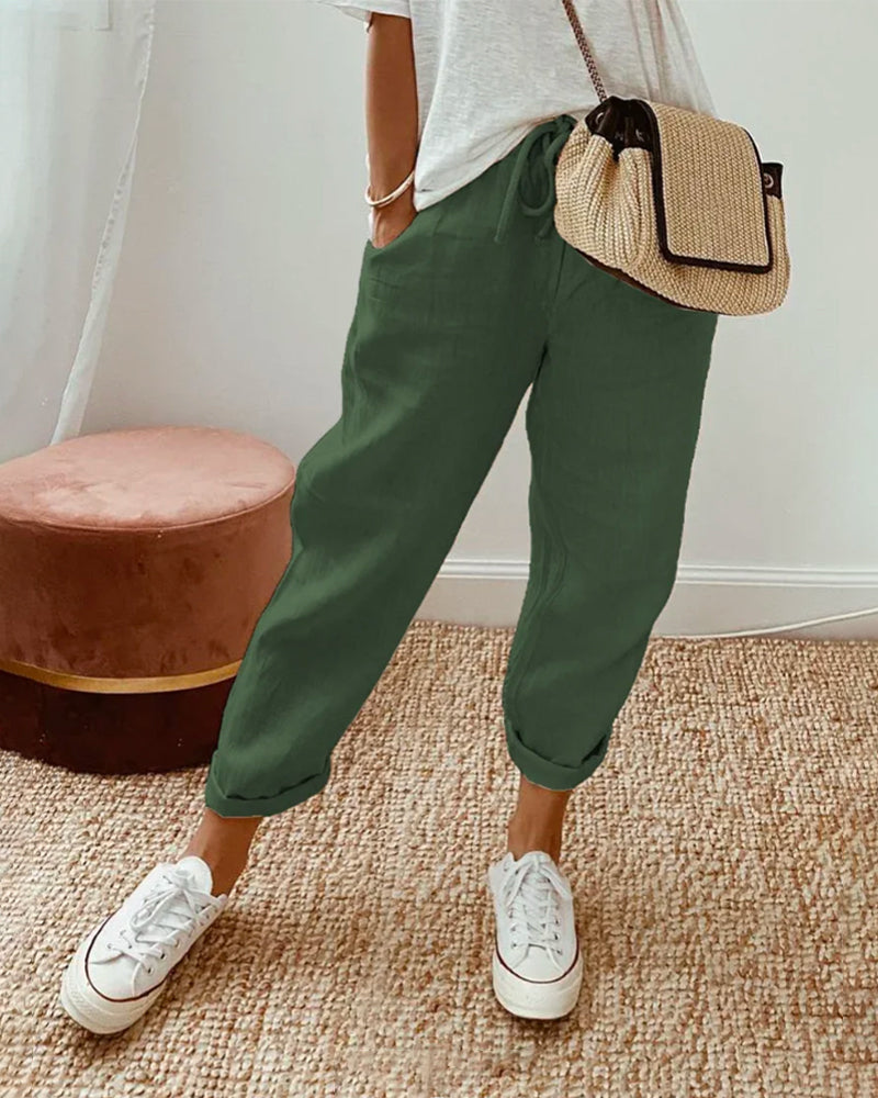 Pantalon femme décontracté chic en lin ANFINITE