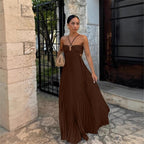 Robe longue plissée pour femme à col licou et dos nu