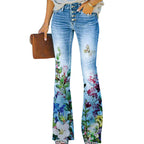 Jean évasé pour femme taille haute à imprimé floral