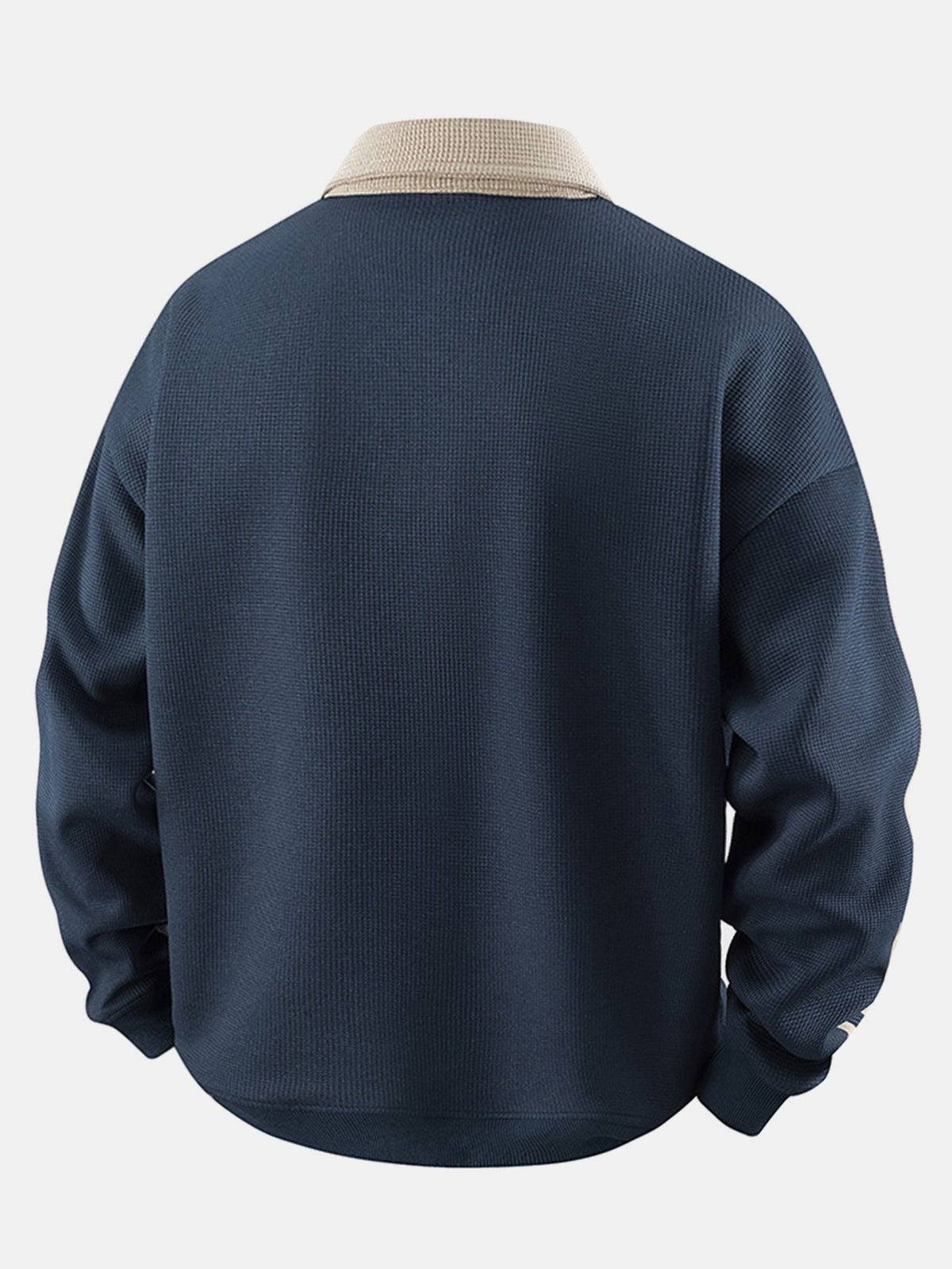 Polo de felpa para hombre con cremallera y textura de nido de abeja – corte cómodo y mangas a rayas