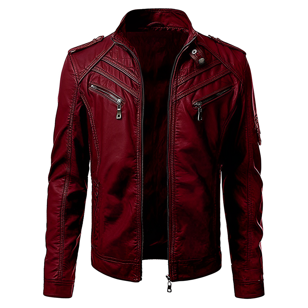 Giacca Biker Uomo in Pelle con Tasche Multiple e Zip – Stile Motociclista Urbano