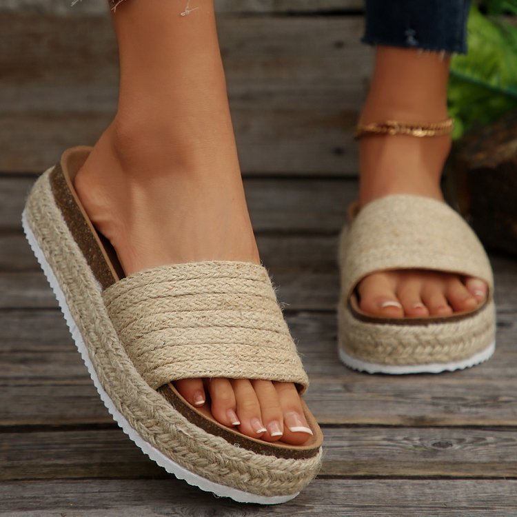 Sandalias de esparto para mujer con plataforma de yute trenzado