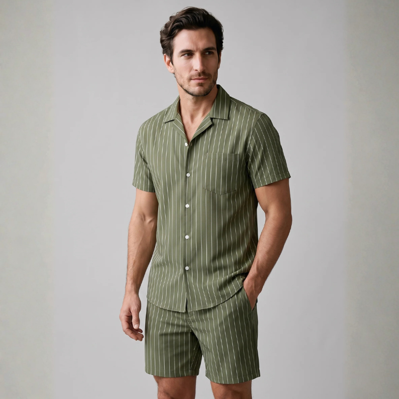 Completo da Uomo ANFINITE con Camicia a Righe e Pantaloncini