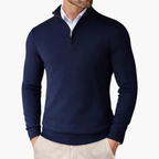 Pullover Uomo in Maglia con Quarto di Zip e Bordi a Coste