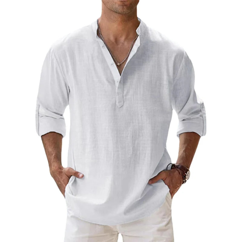 Camicia Henley Uomo in Lino con Bottoni
