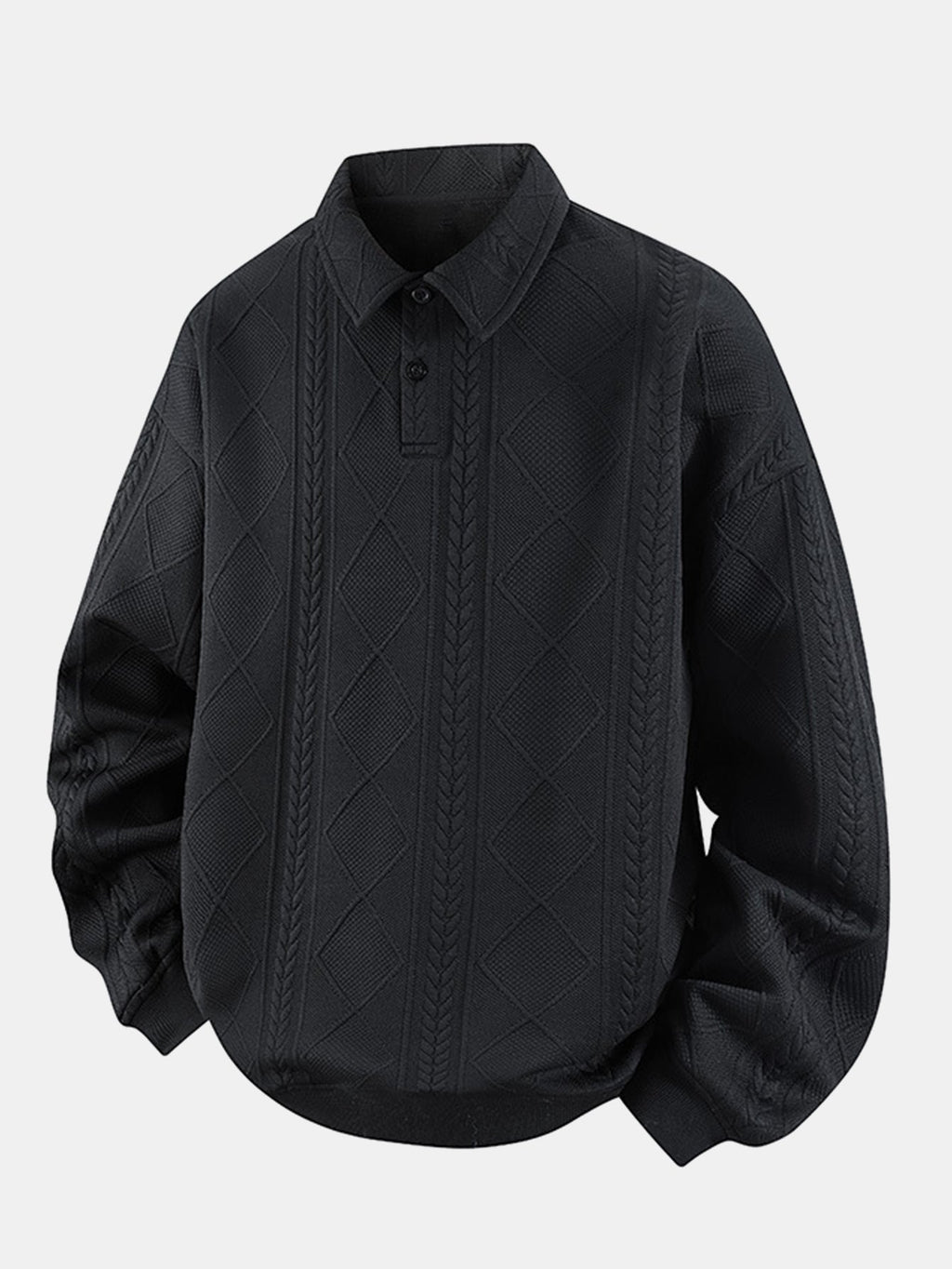 Sweat-shirt homme jacquard géométrique avec col polo – pull décontracté et élégant à manches longues