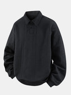 Sweat-shirt homme jacquard géométrique avec col polo – pull décontracté et élégant à manches longues