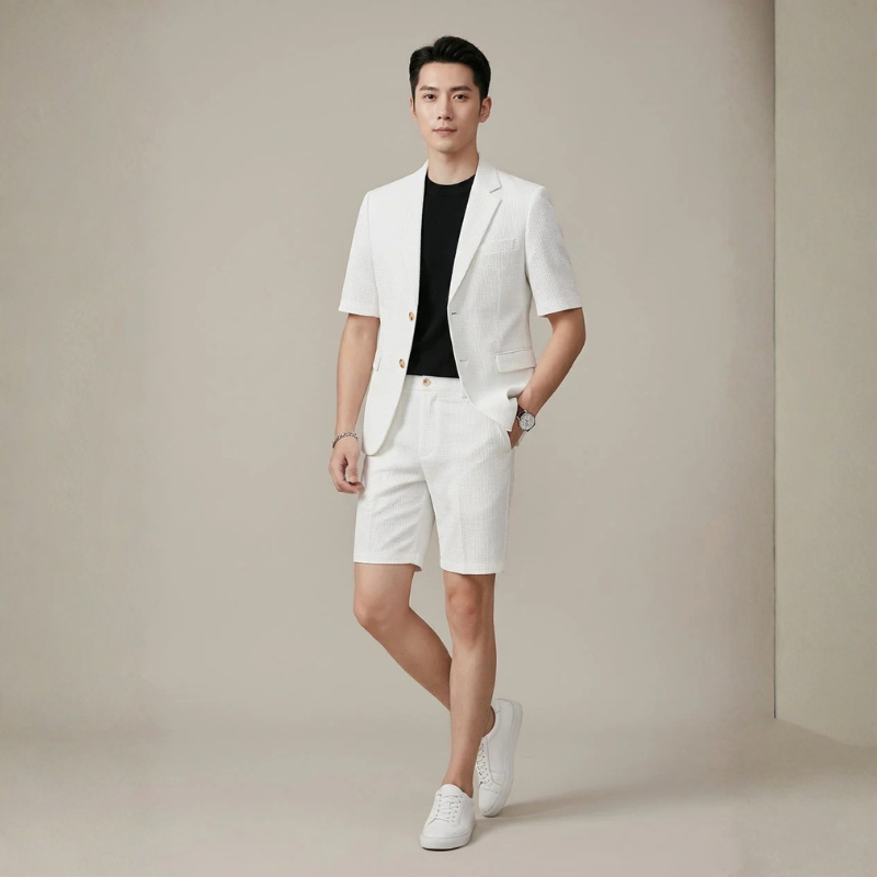Completo Elegante da Uomo ANFINITE con Blazer a Maniche Corte e Pantaloni