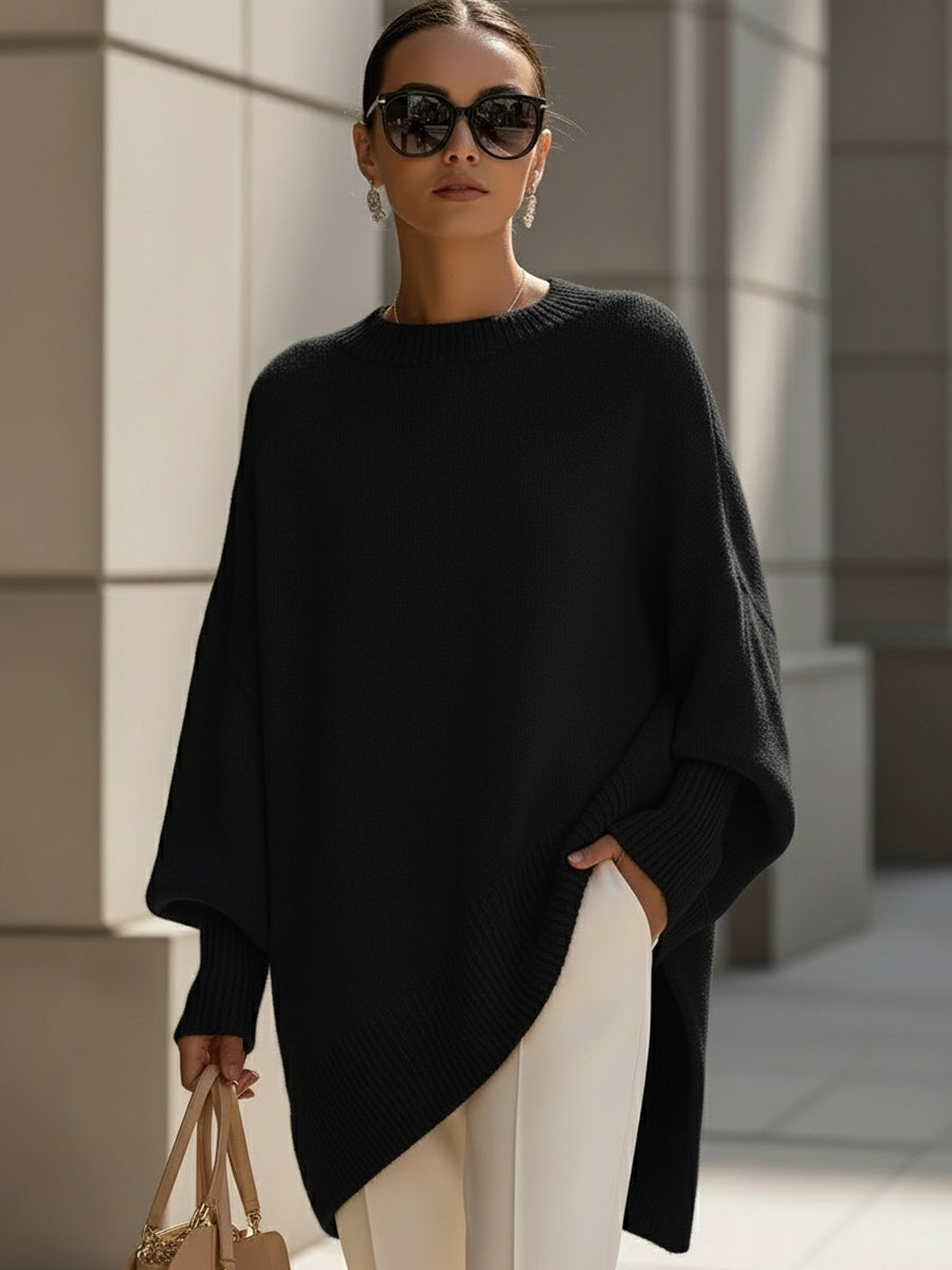 Maglione Oversize Donna in Maglia con Drappeggio Asimmetrico