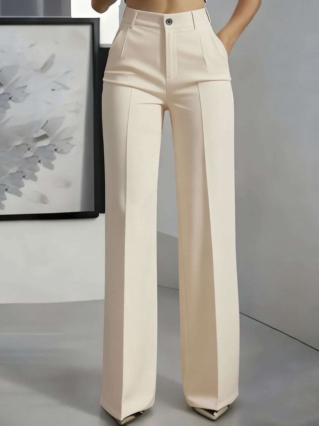 Pantalon femme habillé taille haute et jambe large