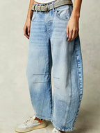 Jean femme barrel imprimé - denim décontracté taille mi-haute et jambes larges