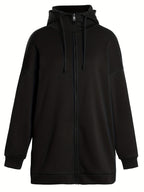 Sudadera larga de mujer con capucha y cremallera – corte oversize y bolsillos laterales