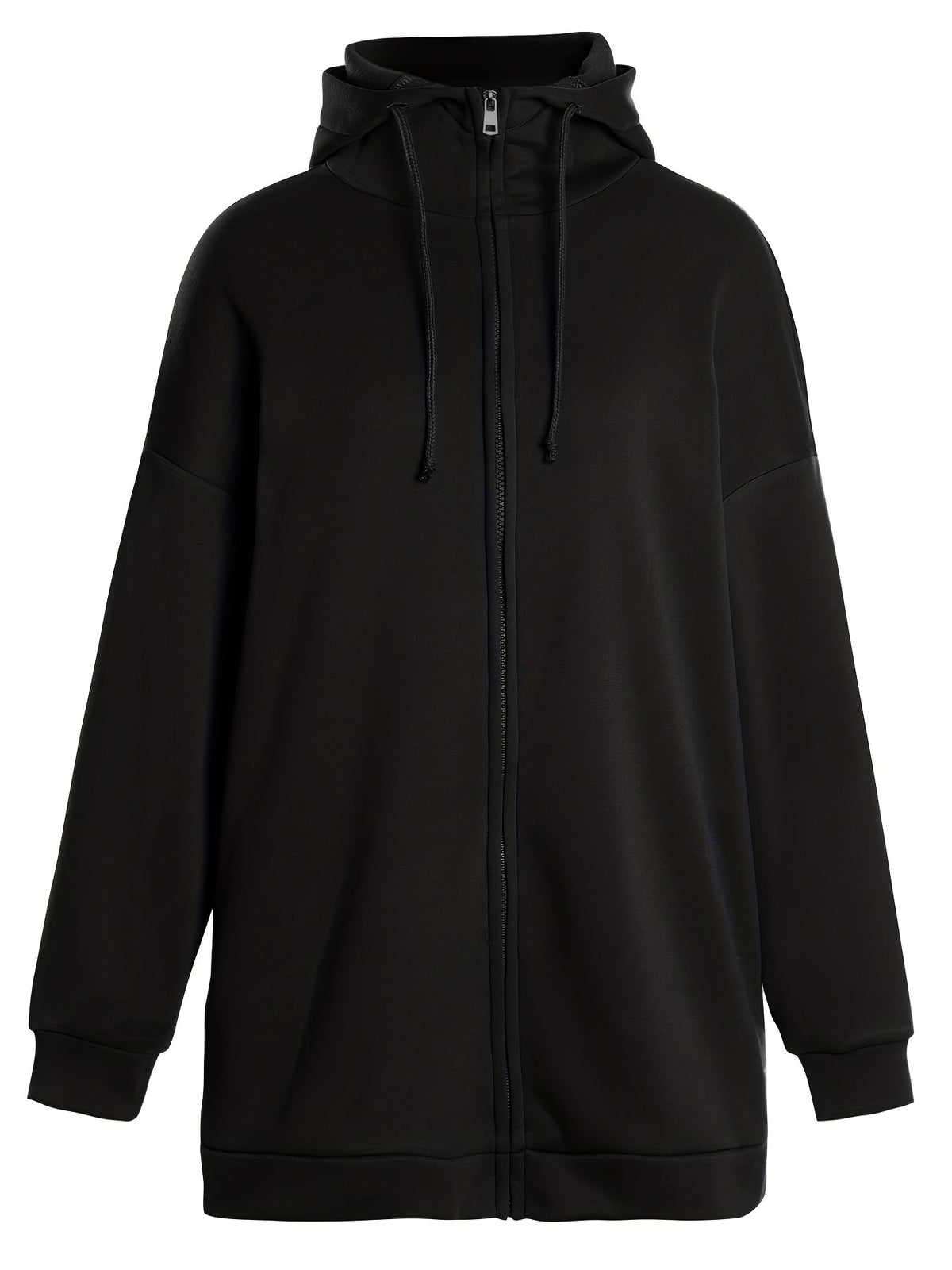 Sudadera larga de mujer con capucha y cremallera – corte oversize y bolsillos laterales