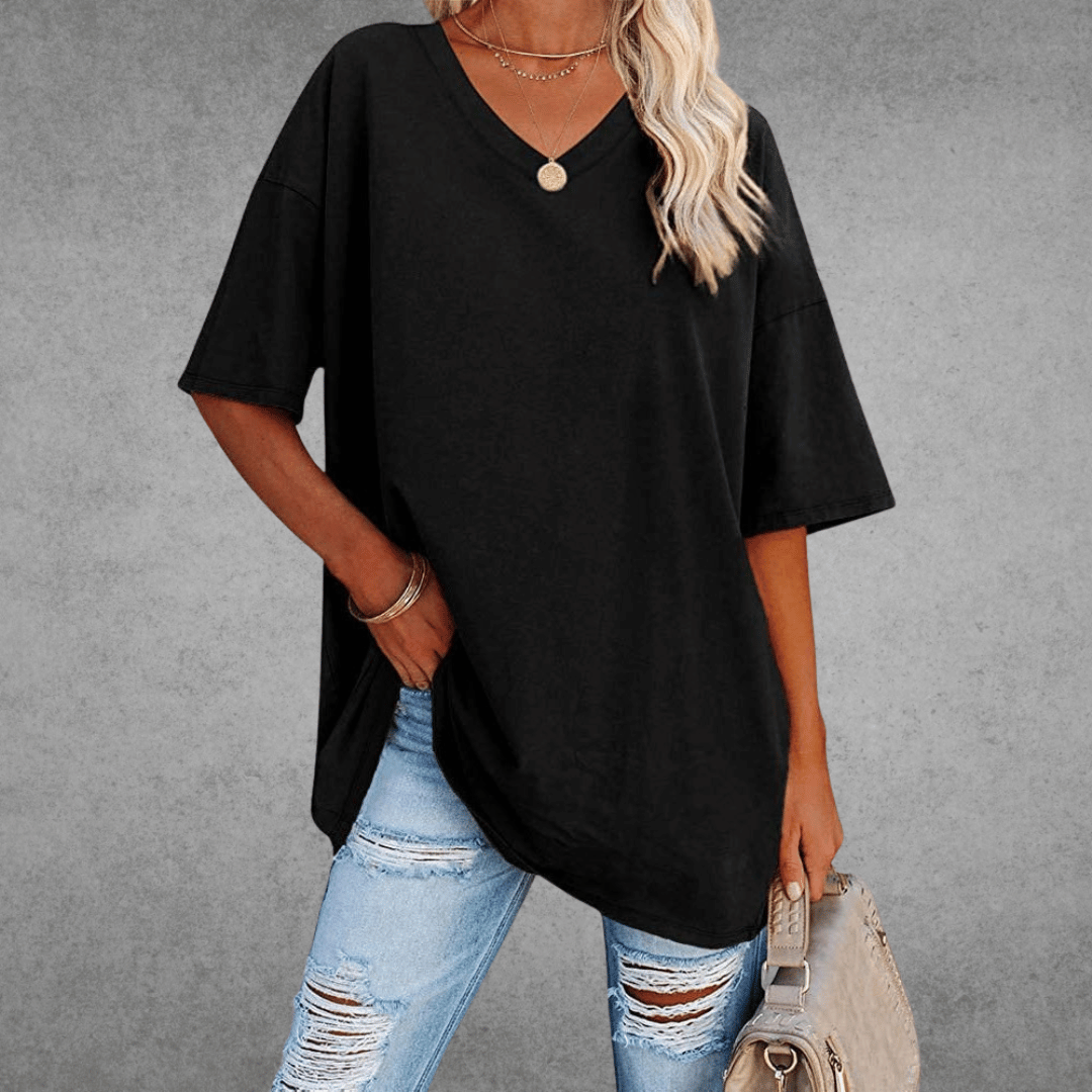 T-Shirt Oversize Donna con Scollo a V e Maniche a 3/4