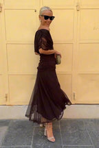 Abito Maxi Donna in Chiffon con Scollo a V Drappeggiato