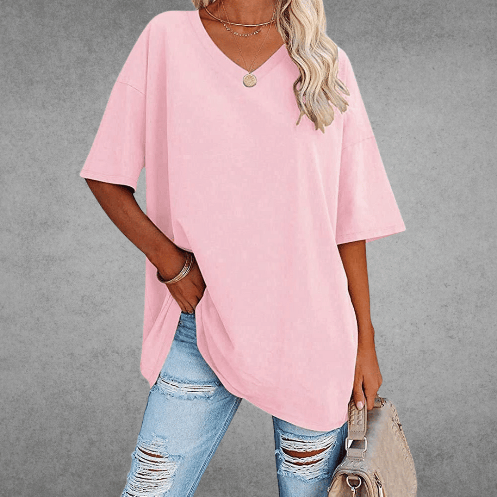 T-Shirt Oversize Donna con Scollo a V e Maniche a 3/4