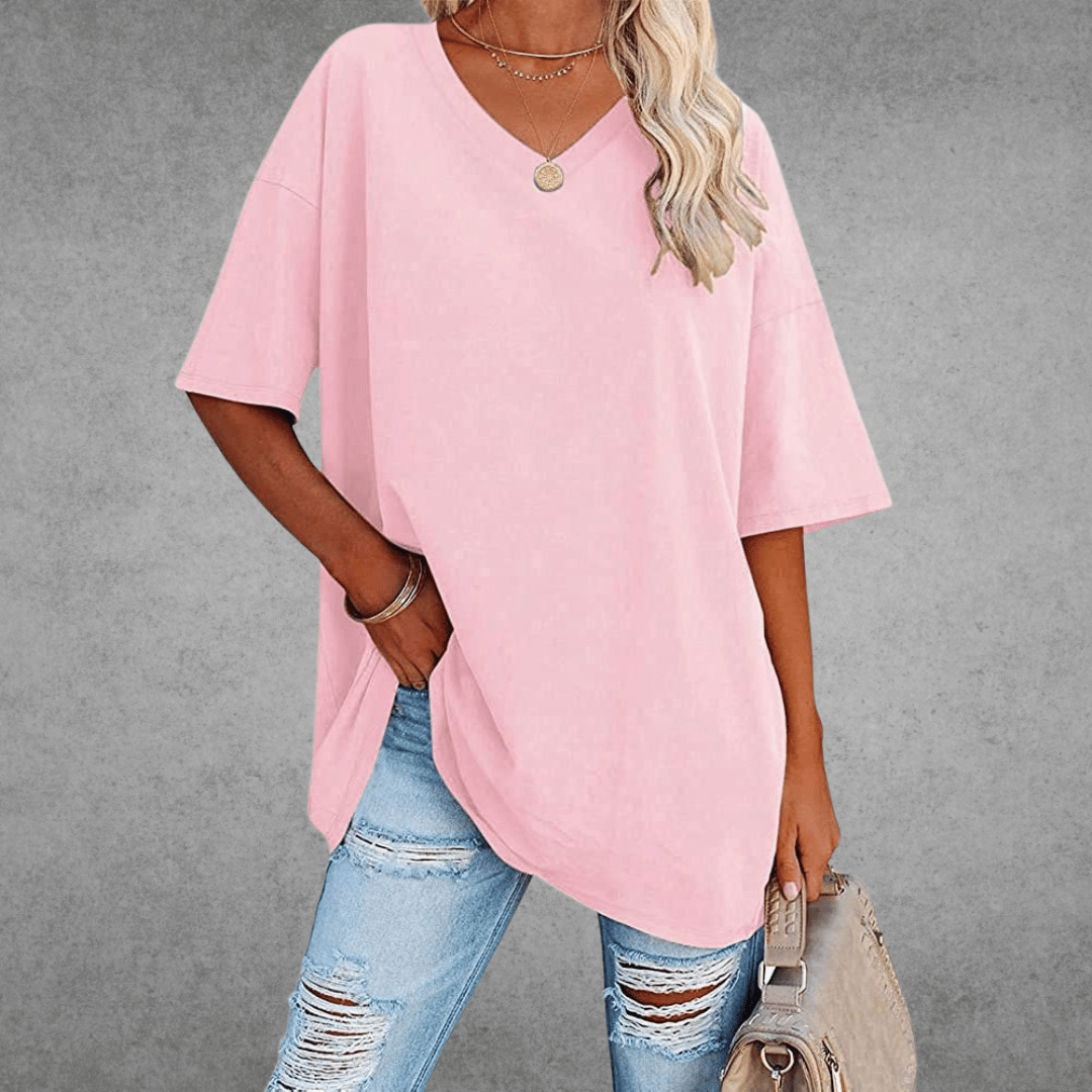 T-Shirt Oversize Donna con Scollo a V e Maniche a 3/4