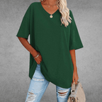 T-Shirt Oversize Donna con Scollo a V e Maniche a 3/4