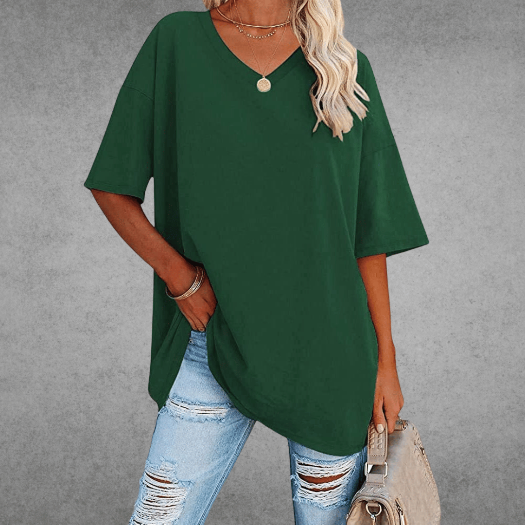 T-Shirt Oversize Donna con Scollo a V e Maniche a 3/4