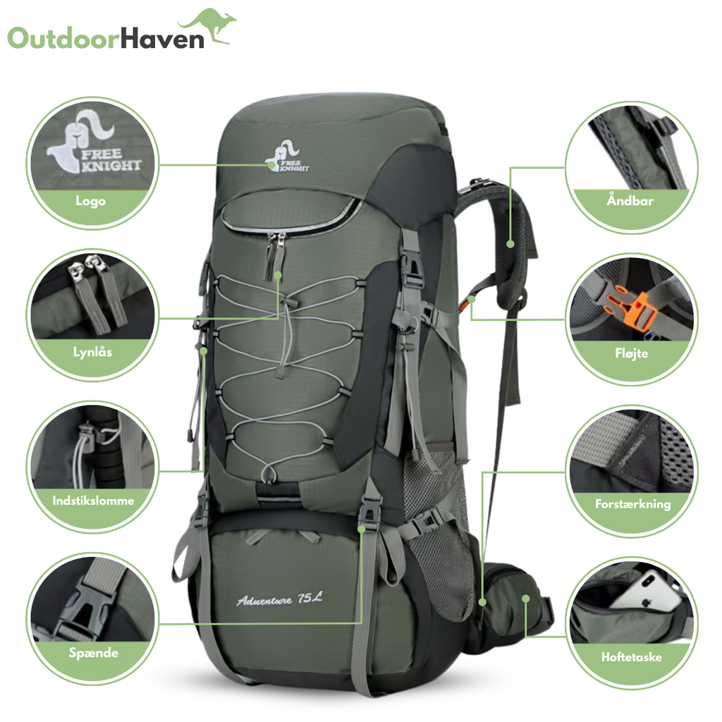 OutdoorHaven 75L Vandtæt Multifunktionel Trekkingrygsæk