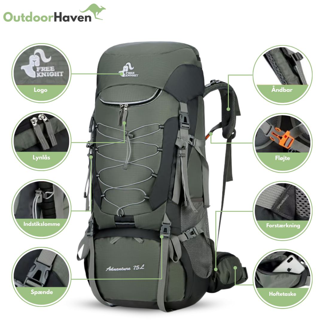 OutdoorHaven 75L Vandtæt Multifunktionel Trekkingrygsæk