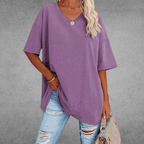T-Shirt Oversize Donna con Scollo a V e Maniche a 3/4