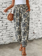Pantaloni Boho Donna Stampati a Gamba Larga con Vita Elasticizzata