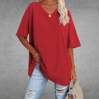 T-Shirt Oversize Donna con Scollo a V e Maniche a 3/4