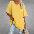 T-Shirt Oversize Donna con Scollo a V e Maniche a 3/4