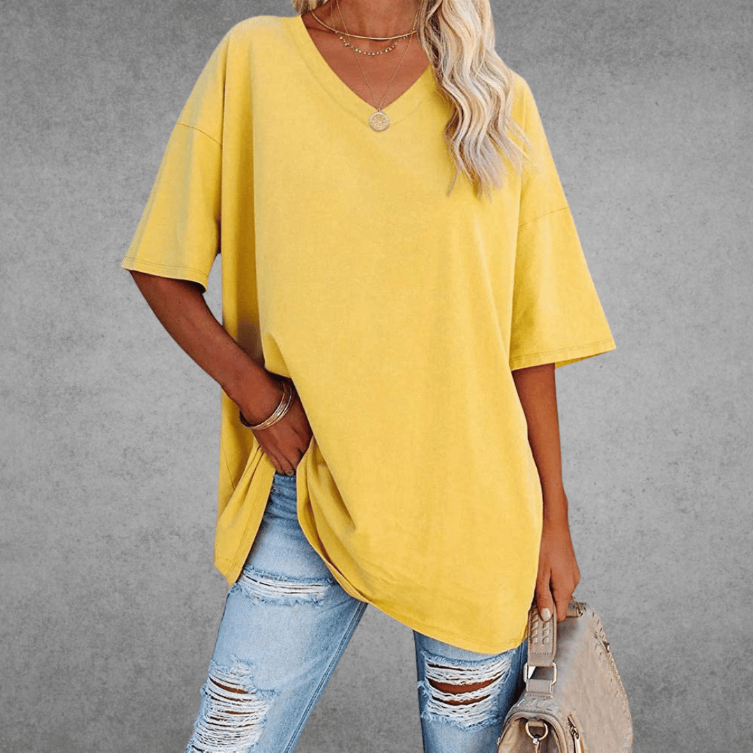 T-Shirt Oversize Donna con Scollo a V e Maniche a 3/4