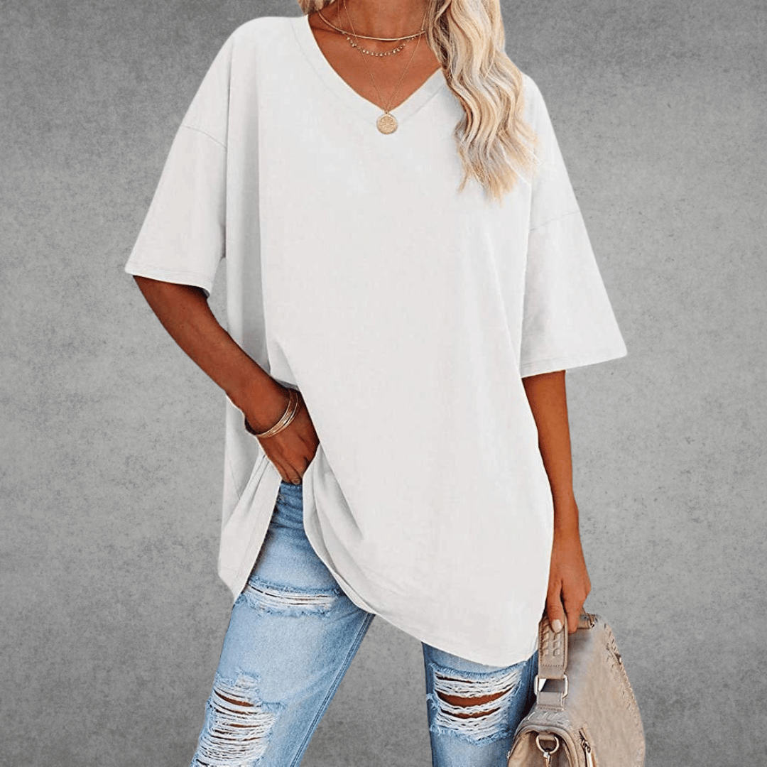 T-Shirt Oversize Donna con Scollo a V e Maniche a 3/4