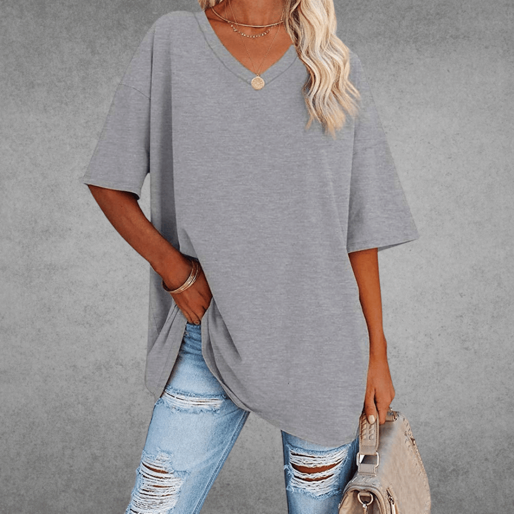 T-Shirt Oversize Donna con Scollo a V e Maniche a 3/4