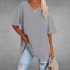 T-Shirt Oversize Donna con Scollo a V e Maniche a 3/4